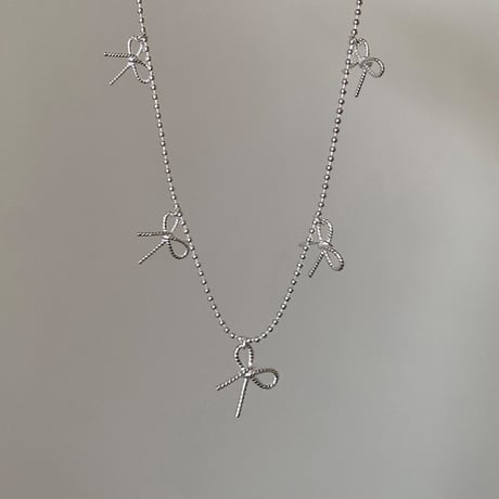 Silver ribbon necklace【R0437】
