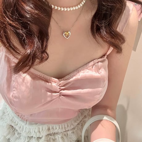 Gold ribbon heart necklace【R0433】