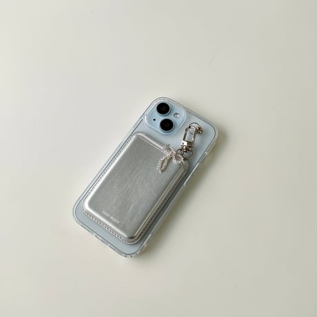 シルバーカードホルダー&リボンストラップ付きケース【C0369】