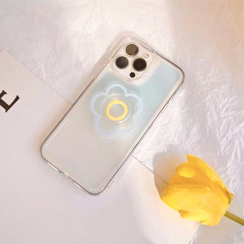 スマートフォン本体 flower クリアフラワーグリップ付きスマホケース【C0141】 | MOA