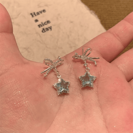 Blue star ribbon earring【R0425】