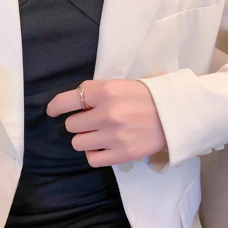 cross bright stone line ring【R0100】