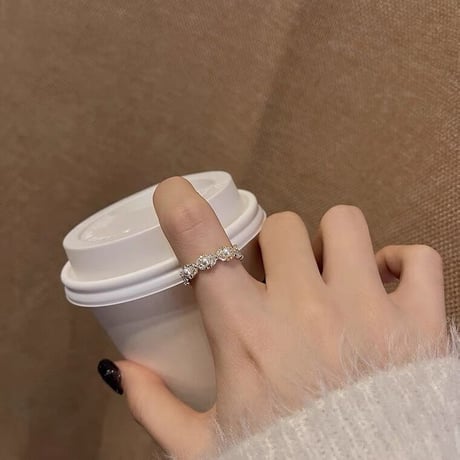Flower pearl cuff ring【R0343】