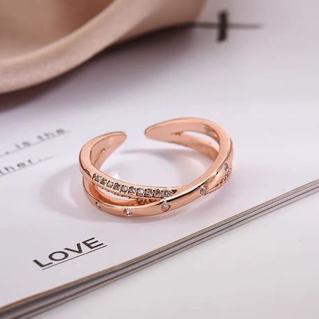 cross bright stone line ring【R0100】