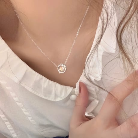 Ribbon heart circle necklace【R0386】