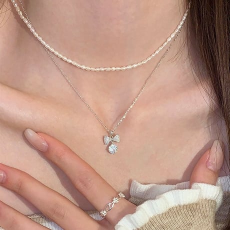 Ribbon crystal necklace【R0515】