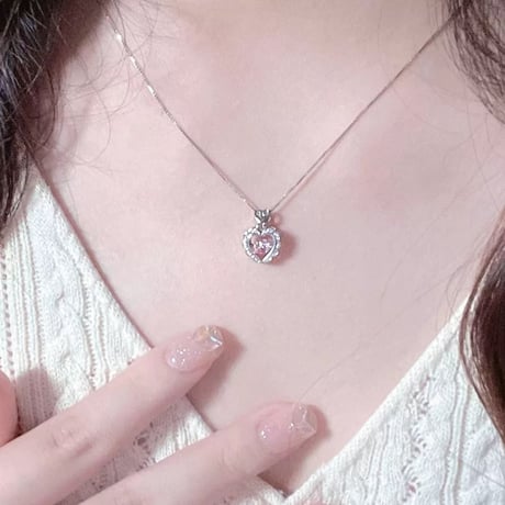 Double heart pink necklace【R0442】