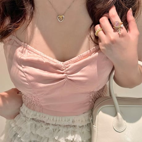 Gold ribbon heart necklace【R0433】