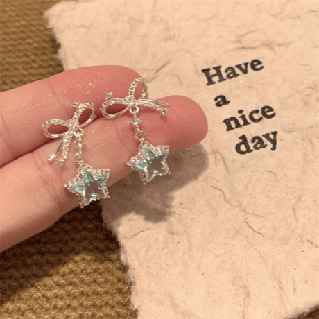 Blue star ribbon earring【R0425】