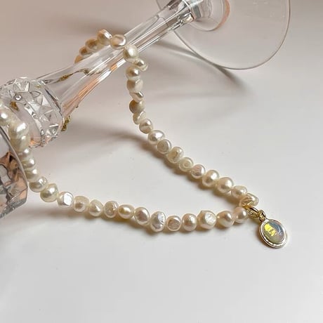 Pearl chain stone pendant【R0065】