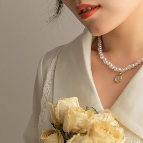 Pearl chain stone pendant【R0065】