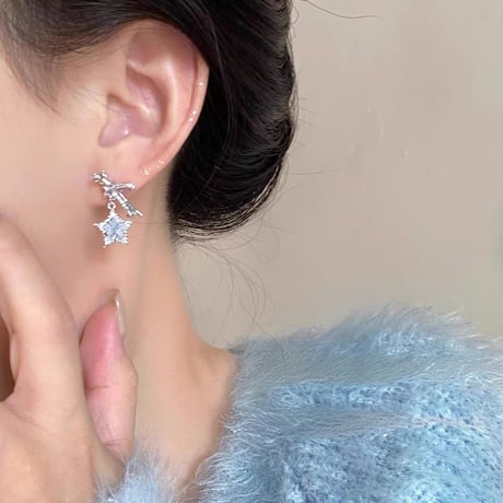 Blue star ribbon earring【R0425】