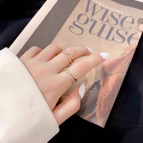cross bright stone line ring【R0100】