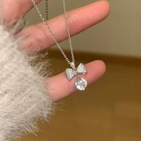 Ribbon crystal necklace【R0515】