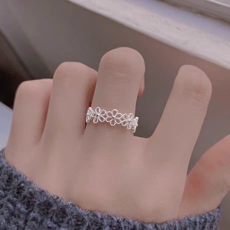 Flower tiara silver ring【R0186】