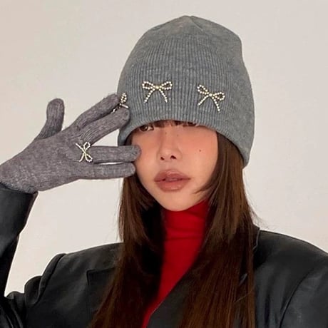 シルバーリボンニットキャップ【F0014】