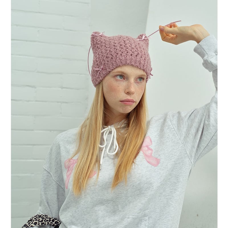 リボンネコミミニットキャップ【F0010】 | MOA