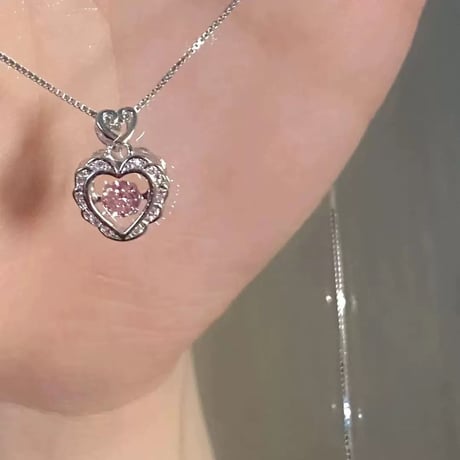 Double heart pink necklace【R0442】