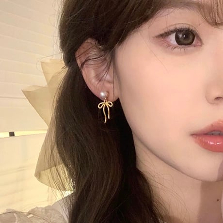 Pearl drop ribbon earring【R0422】