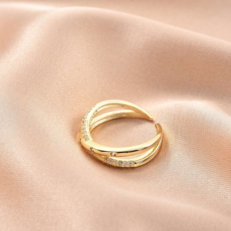 cross bright stone line ring【R0100】