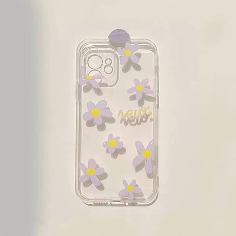 ゆるかわパープルフラワー♡クリアケース【C0065】