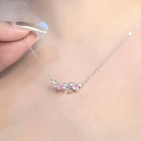 Ribbon pink line necklace【R0460】