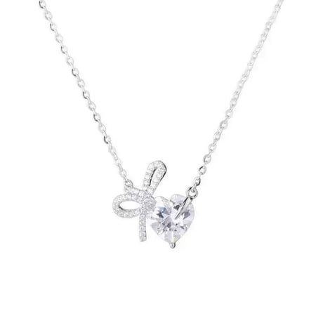 Ribbon heart stone necklace【R0530】