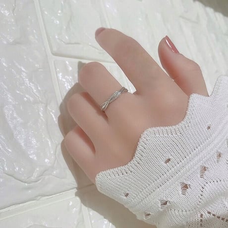 Bright stone cross line ring 【R0199】