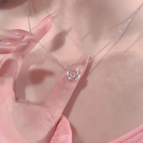 Ribbon heart circle necklace【R0386】