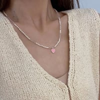 パール&ビーズチェーンハートネックレス【R0387】