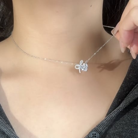 Ribbon heart stone necklace【R0530】