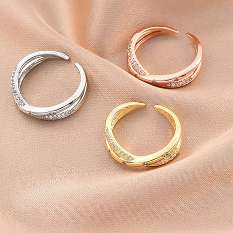 cross bright stone line ring【R0100】