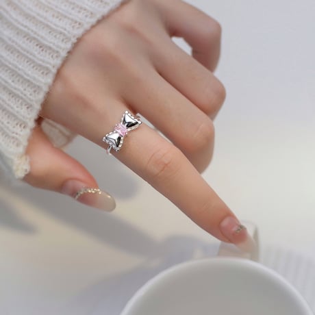 Ribbon pink stone ring【R0408】