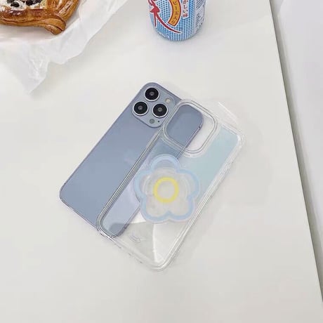 クリアフラワーグリップ付きスマホケース【C0141】
