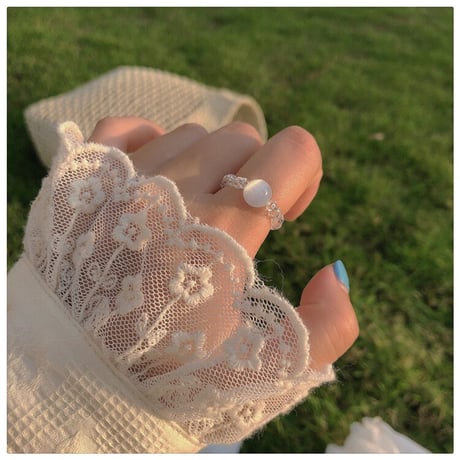 Clear sphere &shell heart  ring【R0192】