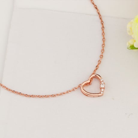 Bright stone heart necklace【R0082】