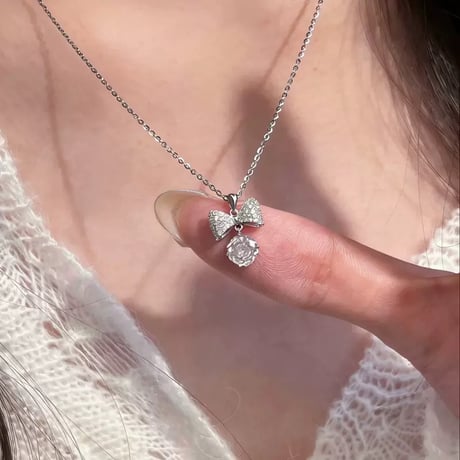 Ribbon crystal necklace【R0515】
