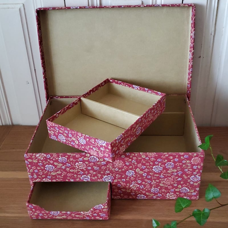 フランスアンティークカルトナージュボックス収納箱裁縫箱ローズバラ