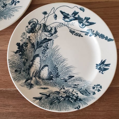 ヴィエイヤー ボルドーの平皿 鳥とコクリコ柄