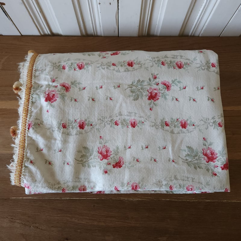 ♡ フランスヴィンテージファブリックローズガーランドリボン花柄カーテン