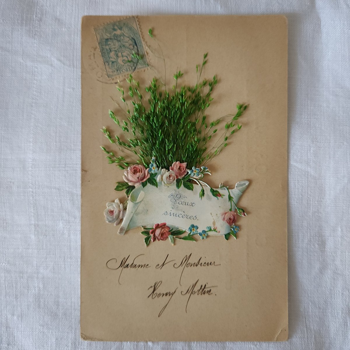 アンティークポストカード　薔薇の蕾のひと滴から生まれたような美しい少女 アンティークポストカード 薔薇の蕾のひと滴から生まれたような