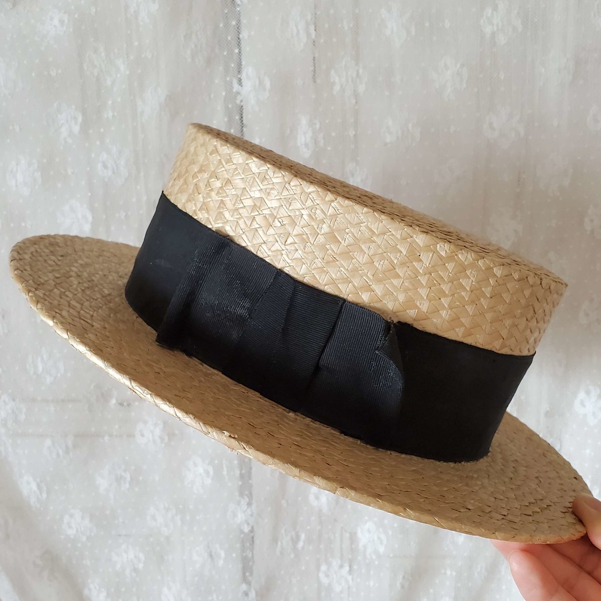 カシラ カンカン帽 黒リボン MサイズS.⭐︎カシラ カンカン帽 黒リボン