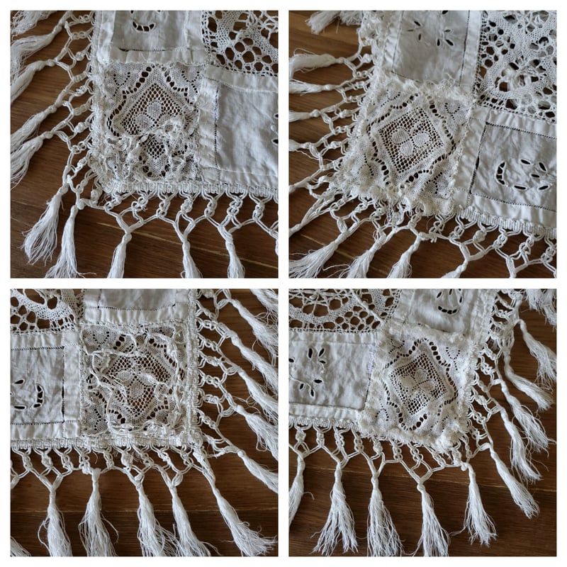 ハンドワークコットンフィレレース　フリークロス ホワイトアンティーク ハンドワークコットンフィレレース フリー