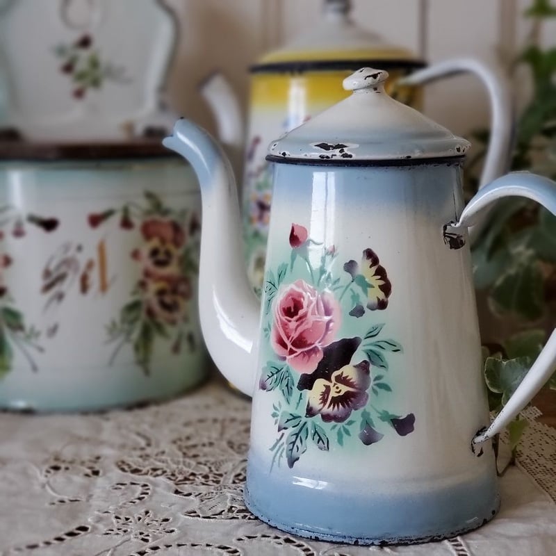 JAPY ローズ＆パンジーのホーローコーヒーポット
