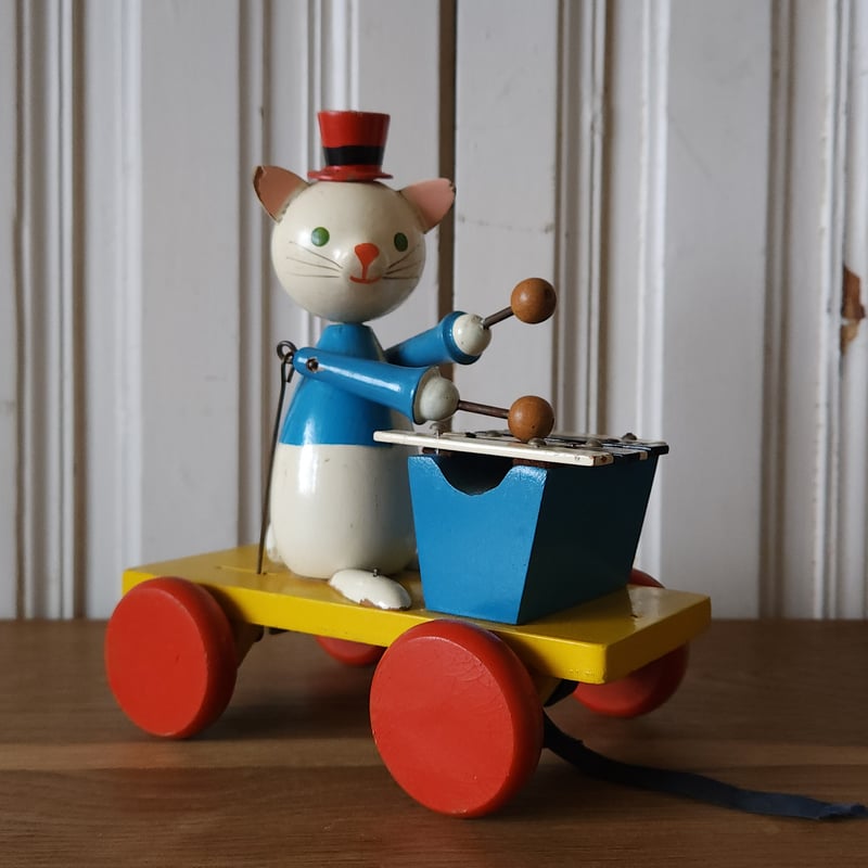 おもちゃ＊鉄琴をたたく女の子人形＊アンティーク ブリキ ゼンマイ人形