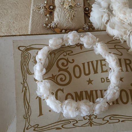 F:フランス アンティーク コミュニオン 花冠 布花 特大カニヴェ F:フランス アンティーク コミュニオン 花冠 布花 特大カニヴェ