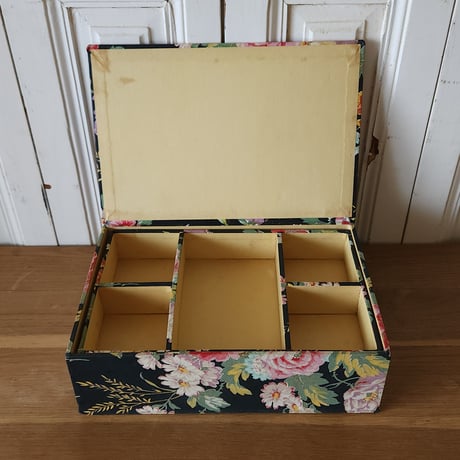 黒の花柄カルトナージュのお裁縫箱