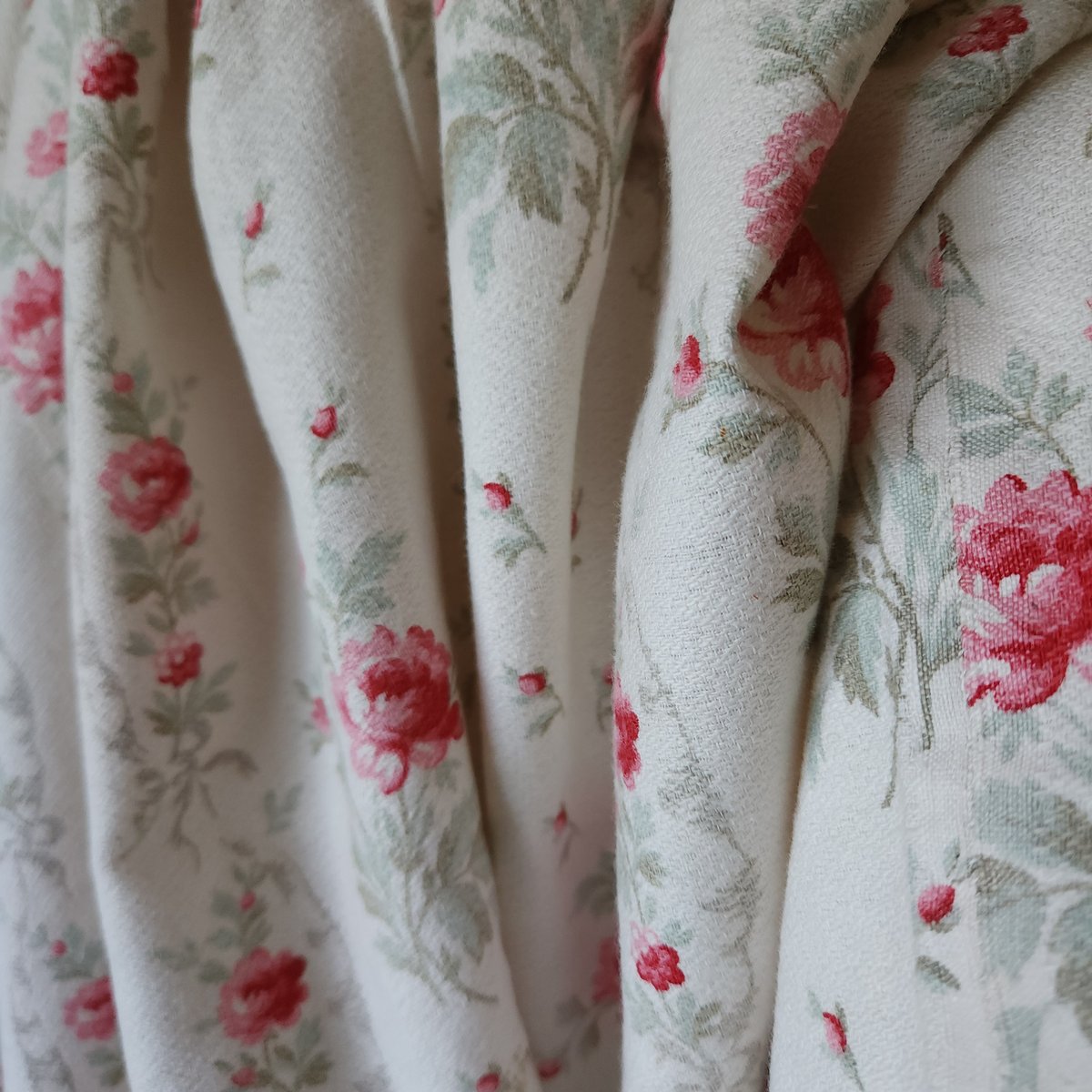 フランスアンティークファブリック激レア！花籠ローズガーランドリボン蝶！