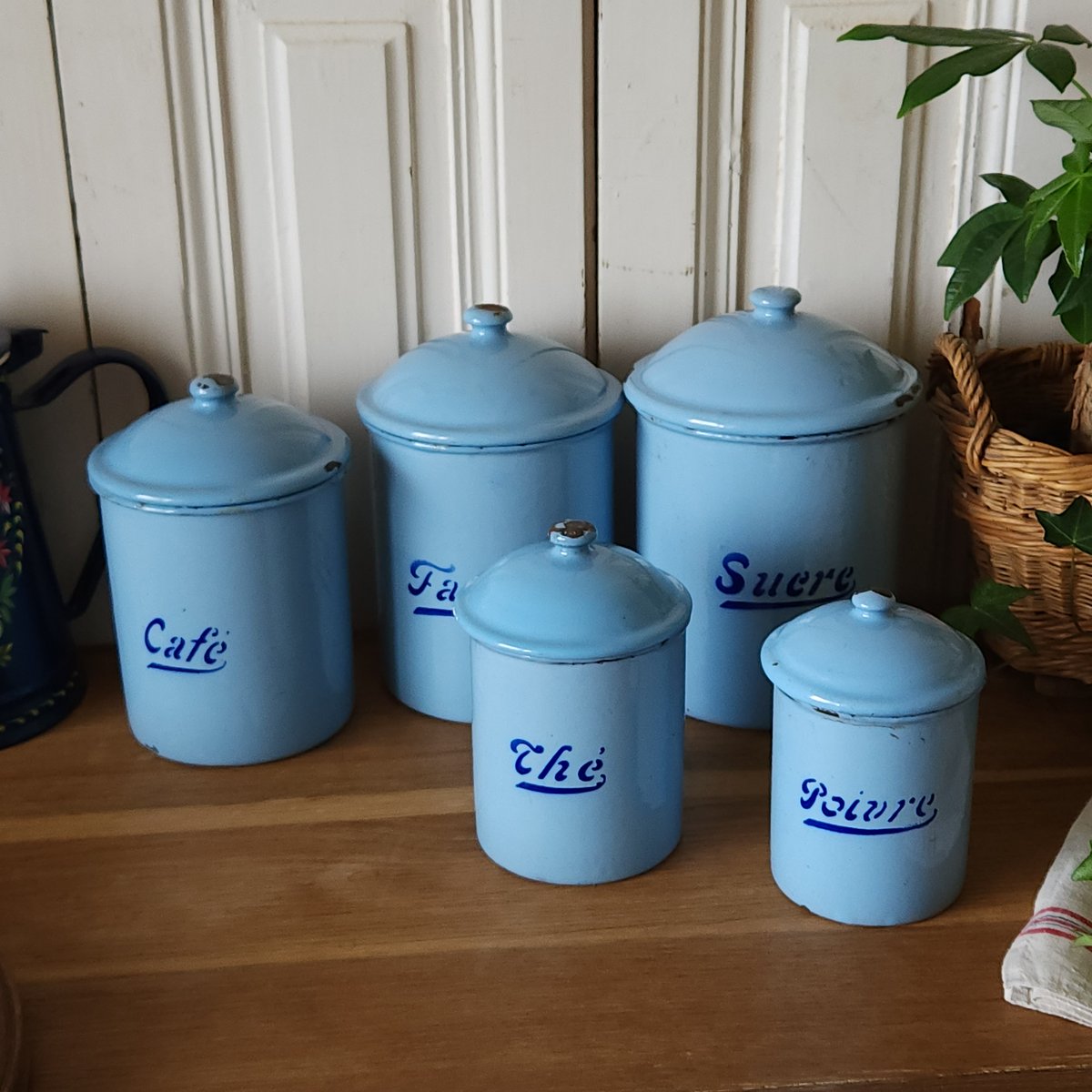 ホーローキャニスターレトロ素敵なブルー5個セット