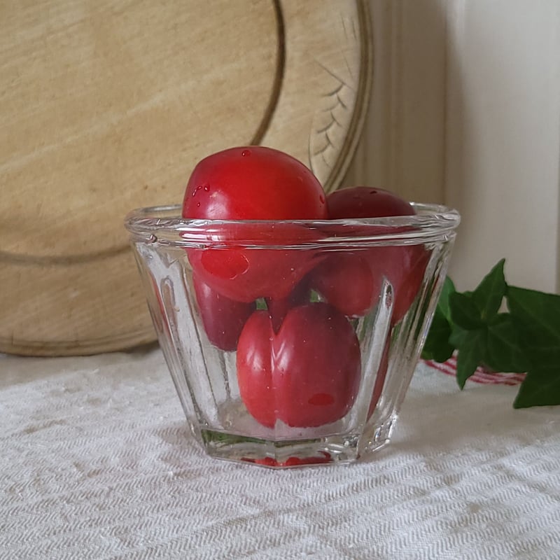 めぐお昔ガラス フリル ドット 乳白色 コンポート 気泡 アンティーク